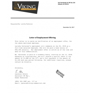 Ltr, VOE (employment)